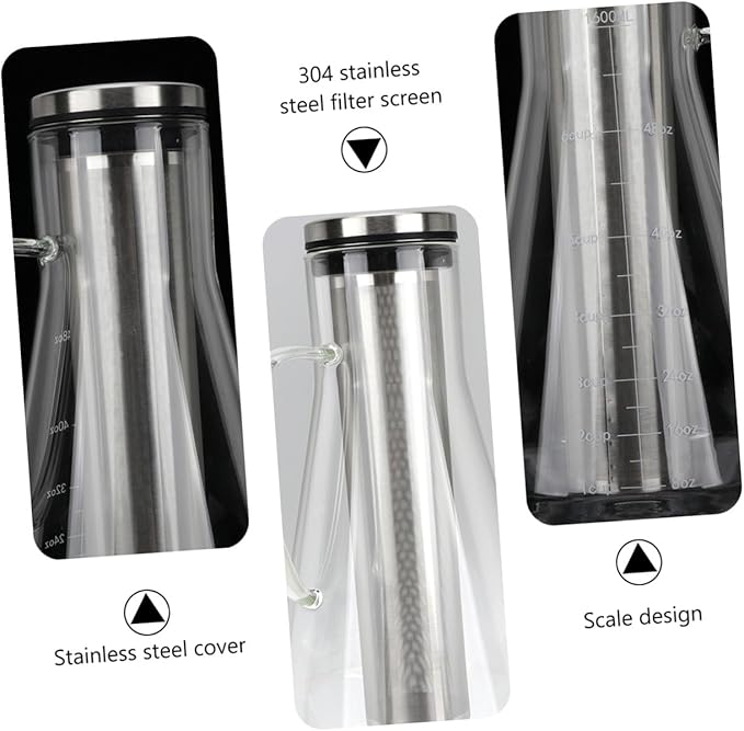 TOYANDONA Large Capacity 1600ml Cold Brew Coffee Pot with Stainless Steel Filter and Borosilicate Glass Iced Coffee Maker for Home and Kitchen Use