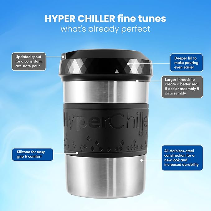 The Original but NEW Stainless-Steel HyperChiller HC2SS Patented Iced Coffee/Beverage Cooler Ready in One Minute Reusable for Iced Tea Wine Spirits Alcohol Juice 12.5 oz Stainless Steel