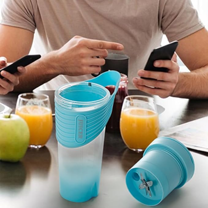 Portable Blender 460ml for Shakes Smoothie Juice for Travel Gym Office 4000mAh Type-C Rechargeable Personal Blender with 6 Sharp Blades Powerful 22000r/m Water Bottle Cup (Blue)