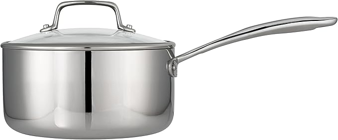 Tramontina Tri-Ply Clad Stainless Steel 3-Quart Sauce Pan with Glass Lid Induction-Ready Dishwasher-Safe NSF-Certified
