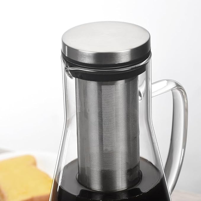 CANDeal Cold Brew Iced Coffee Maker Glass Iced Tea &amp Coffee Cold Brew Maker and Pitcher with Silicone Cap &amp Removable Stainless Steel FilterTea Infuser with Spout (54oz)