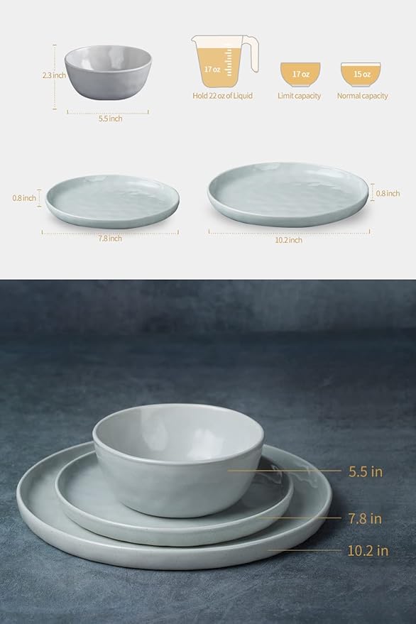 Famiware Mars Plates and Bowls Set for 4 4-Piece 14 oz Coffee Mug 16-Piece Stoneware Dinnerware Sets Light Gray