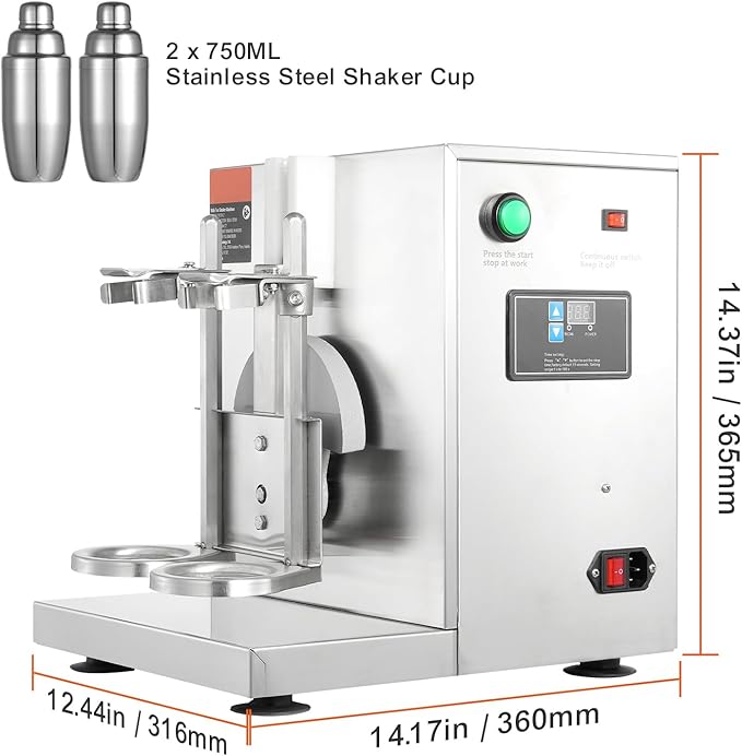Happybuy 120W Milkshake Maker Machine Double Head Commercial Milk Tea Shaker 0-180s Adjustable Blender with 750ml Stainless Steel Cup for Milk Tea Store