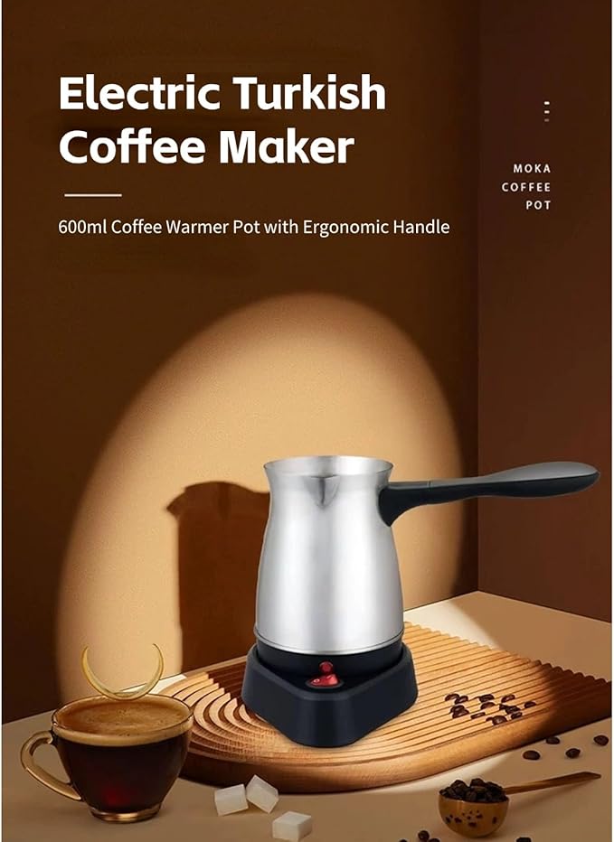 Turkish Coffee Maker 600ml Coffee Warmer Pot with Ergonomic Handle Stainless Steel Turkish Coffee Kettle for Home Electric Turkish Coffee Machine Heats Water Milk Coffee