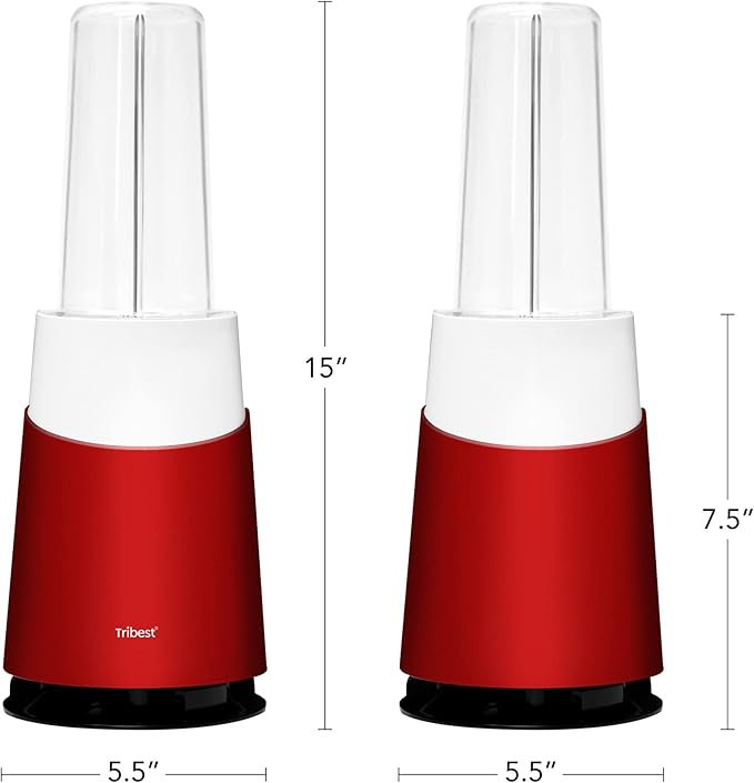 Tribest Personal Blender II Small Portable Blender for Shakes and Smoothies with BPA-Free Cups Red