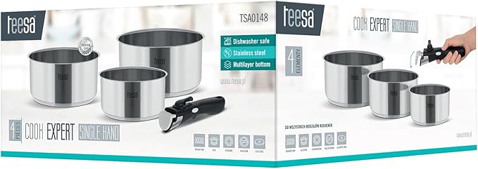 Cookware Kitchen Set with Detachable Handle Cook Expert Single Hand Stainless Steel Type 18/10 All Types of Stoves TSA0148