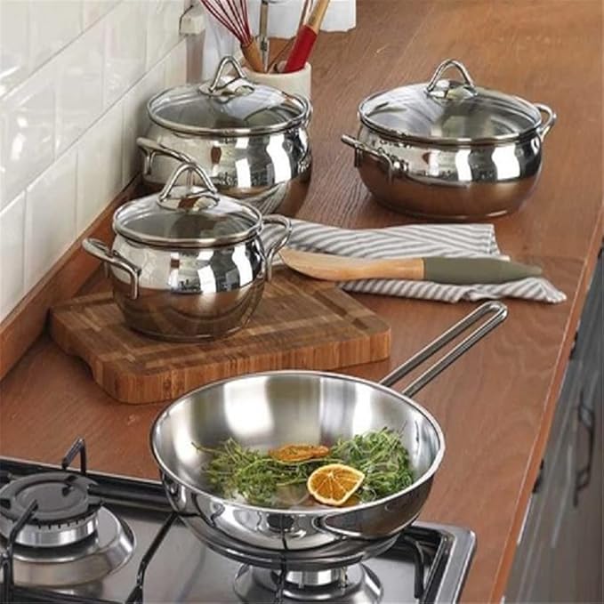 Cookware Stainless Steel Cookware Set of Soup Pot 6 Piece Glass Cover Multifunctional Non- Stick Frying Pan Kitchen Cooking