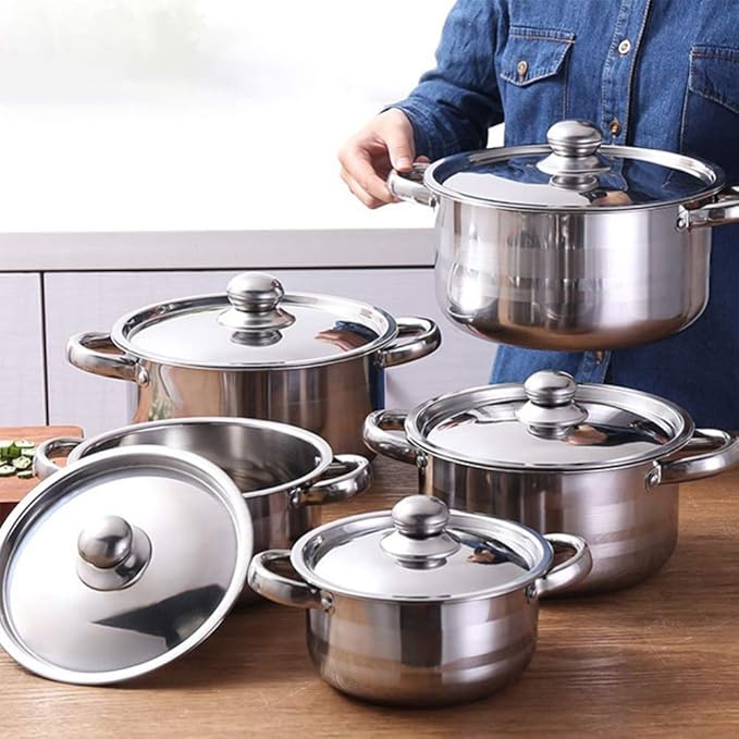 Cookware-Set 5-PieceCooking Pot Set With Full Stainless Steel Lid All Types Of Cookers Induction Gas Ceramic Electric Cookware