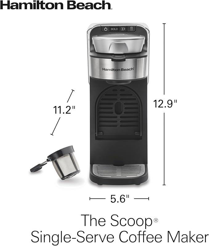 Hamilton Beach The Scoop Single Serve Coffee Maker &amp Fast Grounds Brewer for 8-14oz. Cups Brews in Minutes 40oz. Removable Reservoir Stainless Steel (49987)Silver