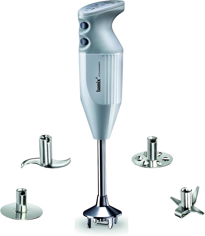 bamix® of Switzerland M200 MAXX 2-Speed Stick Blender/Immersion Hand Blender 200W 120V 60Hz - Light Grey - Includes 4 Stainless Steel Blades for Aerating Blending Chopping and Slicing.