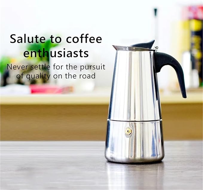 Moka Pot Stainless Steel Coffee Pot Stovetop Espresso Maker Percolator Coffee Maker 200ml/4 Cup with Electric Stove(200ml)