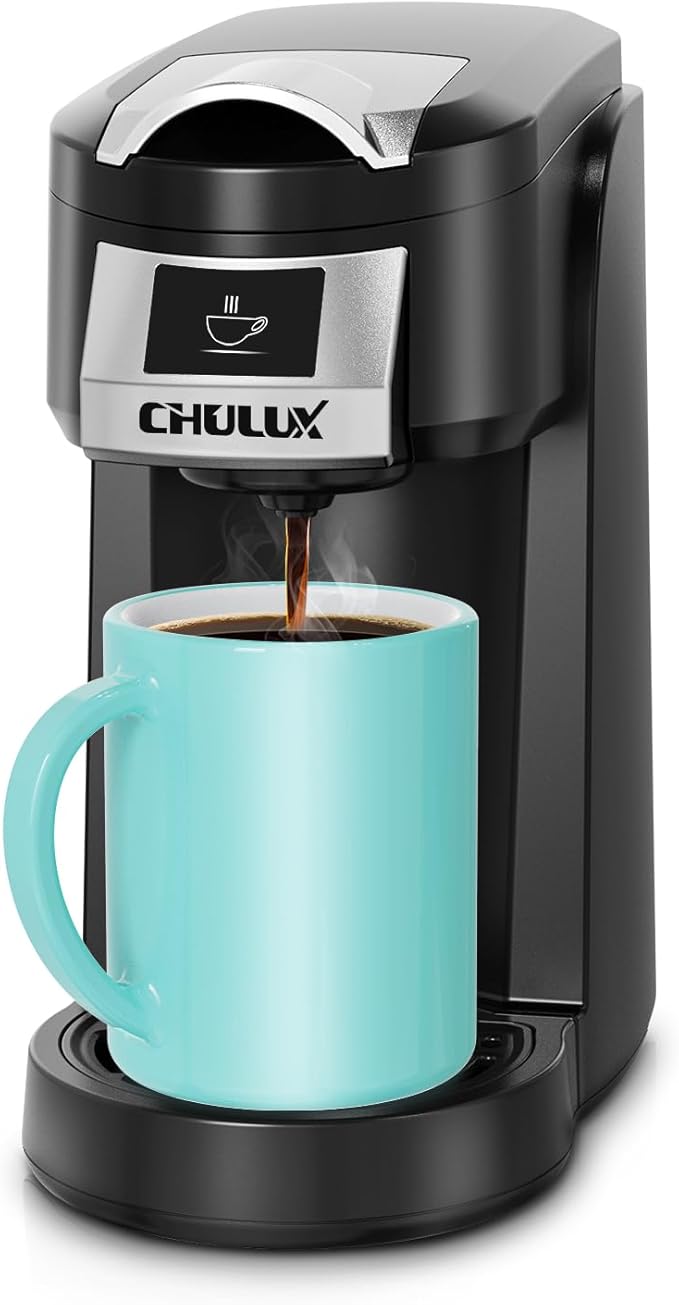 CHULUX Classic Single Serve Coffee Maker for K Cup One Button Easy Coffee Machine for Office RV Travel and Dorm Black