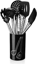 Kitchen Cooking Utensils Set 9-Piece Silicone Handle Cookware Set with Non-Stick Spatula Ladle Tongs Pasta Server Whisk &amp More Food-Grade Stainless Steel
