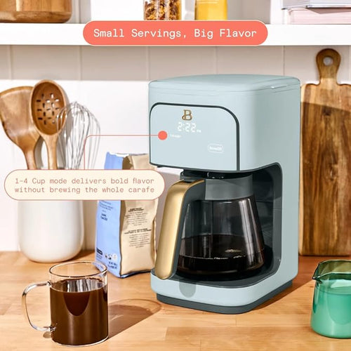 12 Cup Programmable Coffee Maker 24 Hour Auto Brew Touch Display Bold Strength Control Glass Carafe Reusable Filter Auto Shut Off (Hydrangea)