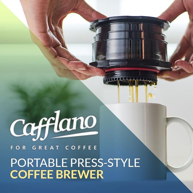Cafflano Kompact Portable Coffee Maker - Black - Travel Hot and Cold Coffee Brewer French Press Pour Over - Travel Coffee Pot Cup