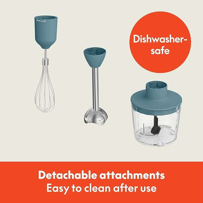Immersion Hand Blender System with Multiple Attachments 500W Variable Speed Motor Detachable Stainless Steel Blending Arm Whisk Attachment Chopper Bowl Measuring Beaker Ergonomic Grip for Soups