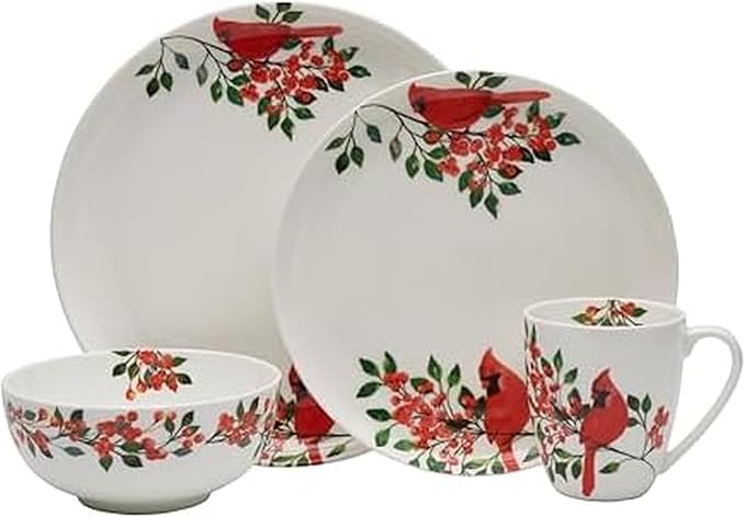 Mikasa Cardinal Leaves Holiday Bone China Lightweight Chip Resistant Dinnerware Set Service for 4