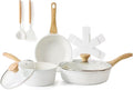 Ceramic Cookware Set Induction Compatible Pots and Pans with Glass Lids and Protectors 10-Piece White (White)