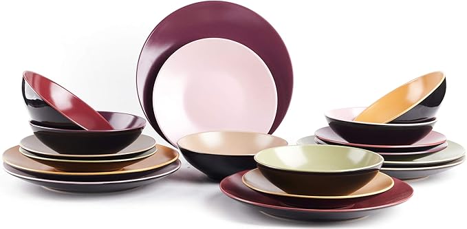 Colors Life 18pc Dinnerware SetOutside Shinny Black + Inside Matte Finished Color Very Berry