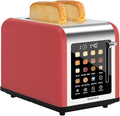 2 Slice Toaster Touch Screen Stainless Steel Toasters Digital Timer 2 Slot Toasters 8 Shade Settings 6 Bread Types for Bagel Cancel Defrost (Red)