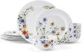 Mikasa Audrina Water Color Flowers Bone China Lightweight Chip Resistant 12 Piece Dinnerware Set Service for 4 White
