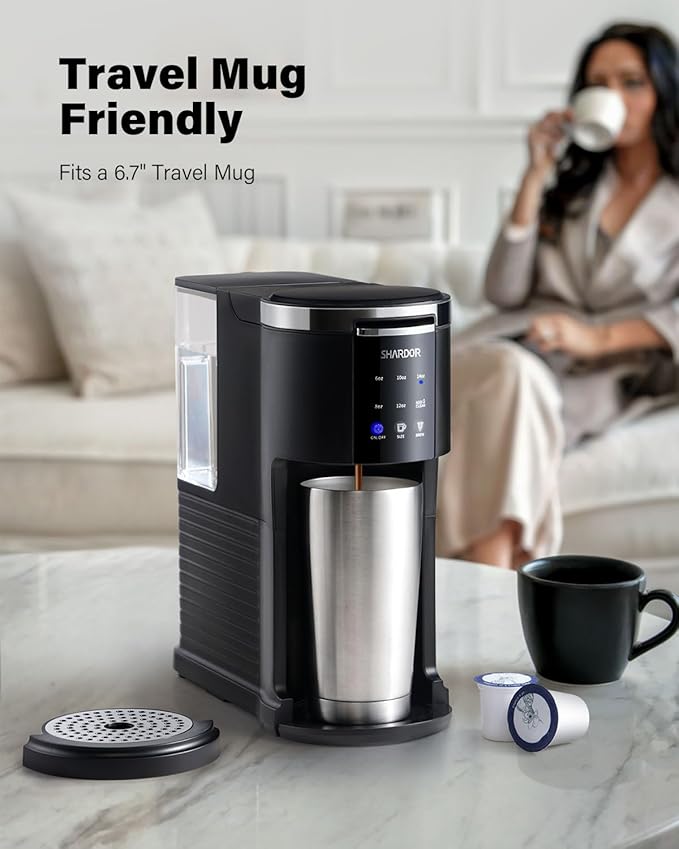 SHARDOR 3 in 1 Single Serve Coffee Maker for K Cup &amp Ground Coffee &amp Teas Pod Coffee machine 6–14oz Brew Sizes 40oz Detachable Water Reservoir Descale Settings Black
