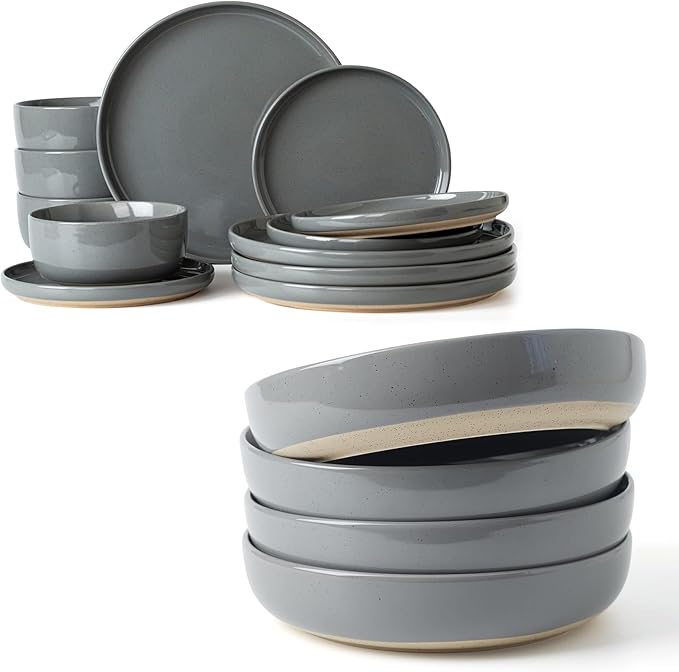 Famiware Milkyway Plates and Bowls Set For 4 16-Piece Dinnerware Sets Dark Gray