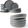 Famiware Milkyway Plates and Bowls Set For 4 16-Piece Dinnerware Sets Dark Gray