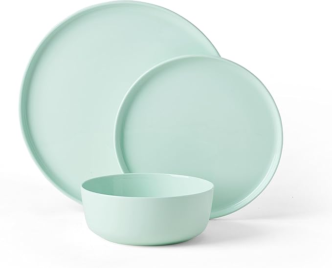 Mikasa Madison Pastel Bone China Lightweight Chip Resistant 12 Piece Dinnerware Set Mint Green