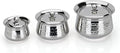 Stainless Steel Hammered Handdi Set with Lid Silver 3 Piece Set 460ml 950ml &amp 1700ml Handcrafted Kitchen Cookware