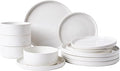 Famiware Nebula Plates and Bowls Set 12 Pieces Dinnerware Sets Dishes Set for 4 White with Colorful Speckles