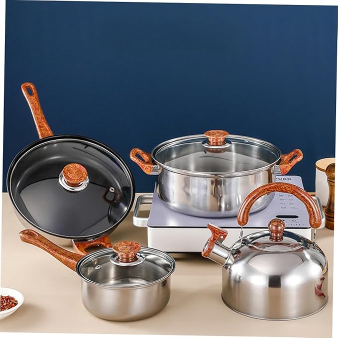 Alipis 12-Piece Stainless Steel Cookware Set Including Frying Pan Saucepan Stockpot and Kettle Heavy-Duty Kitchen Cooking Pots for Noodles Soups