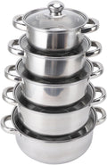 Stainless Steel Soup Pot 5 Piece Cookware Set with Heat Handle and Glass Lids for Stockpot Saute Pan Saucepan Dishwasher Safe Induction Compatible