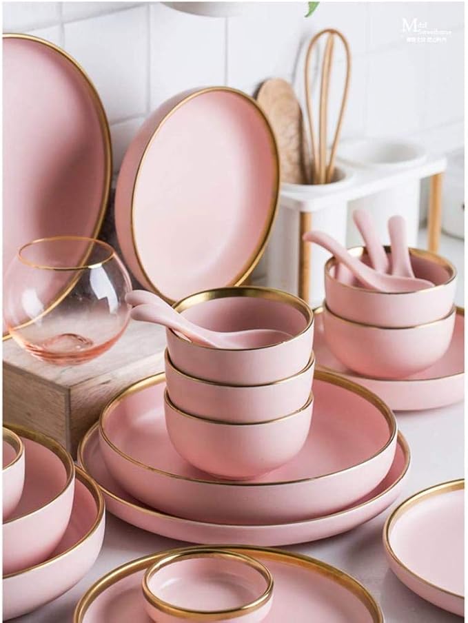 28 Pieces for 6 People Ceramic Pink Penh Dinner Set Matte Porcelain Tableware Housewarming Gift