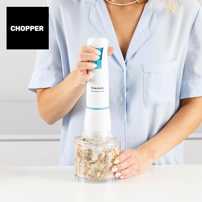 Taurus – 1000 Plus Stainless Steel Hand Blender Electric Mixer Blender 2 Speeds + Turbo Stainless Steel Blades Splash Proof Bell Ergonomic BPA-Free | Dishwasher Safe | With Accessories