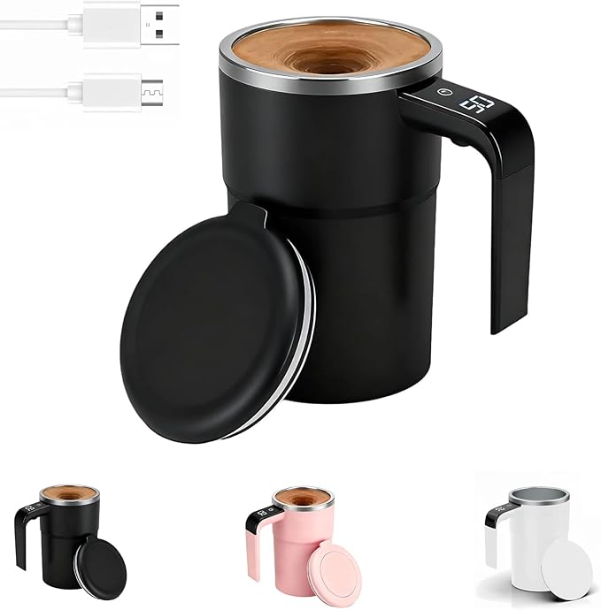 Self-Stirring Magnetic Coffee Cup with Temp Display 16oz/380ML Type-C Rechargeable Touch Lcd Display Safe &amp Food-Grade Easy to Clean (Black1PCS)