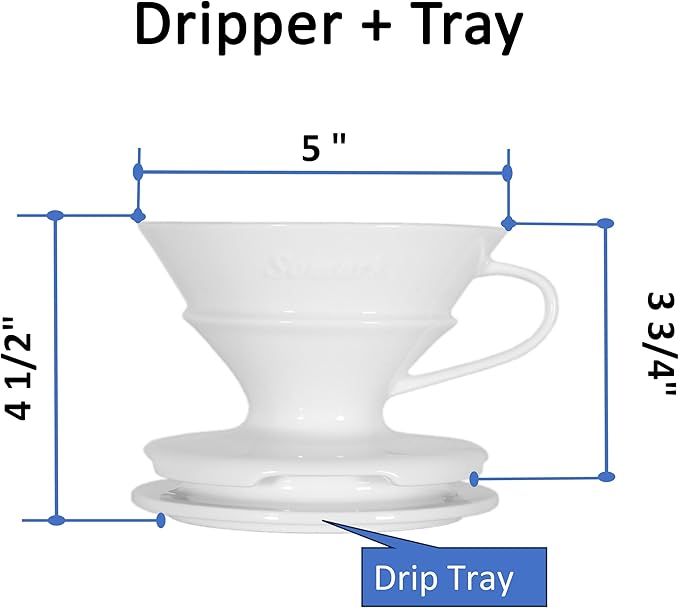 Pour over Coffee Dripper Set V Shape Size 2 Fine Ceramic Dripper + Drip Tray