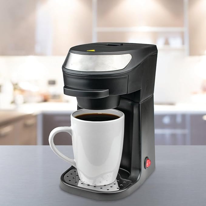 Single Serve Coffee Maker with Mug Reusable Filter &amp Easy Clean Black
