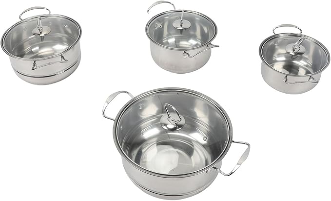 MAVIS LAVEN Stainless Steel Cookware Set Stainless Steel Pot Pan Set with Glass Lids for Gas Induction Cookers Pots Pans Cooking Kit (18Pcs)
