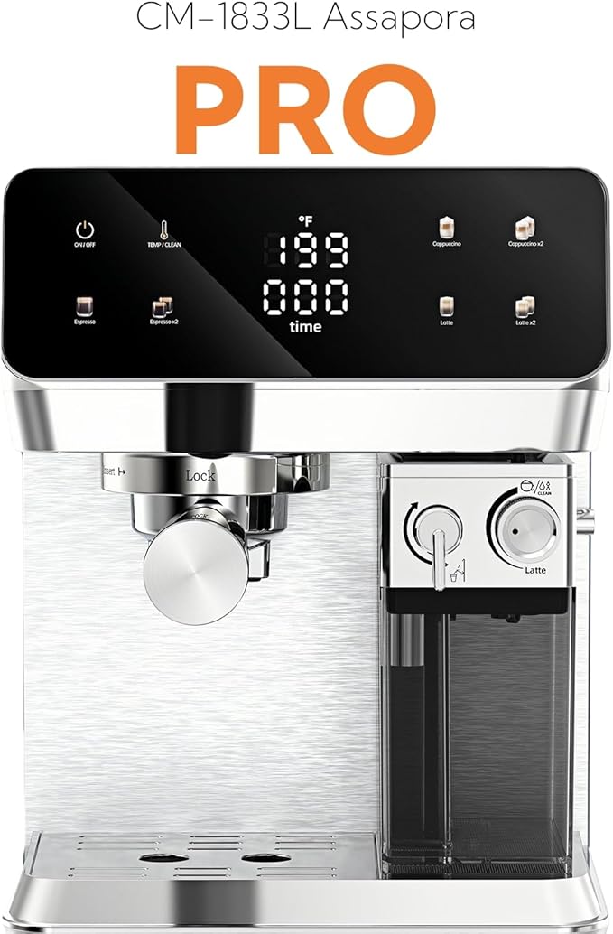MAttinata CM1833L Automatic Cappuccino Machine 20 Bar Espresso Maker with Dual Boiler &amp Self-Cleaning Milk Frother Touch Screen Coffee Machine for Latte Stainless Steel Home and Office Silver