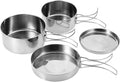 4 Pcs Portable Cookware Set Stainless Steel Combination Cookware Camping Kitchenware Pan Pot Plate Tableware for Outdoor Cooking