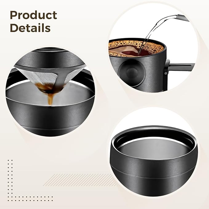 Stainless Steel Pour Over Coffee Maker Travel and Home Brewing Set Includes Filter and Spoon Ideal for Outdoor Use