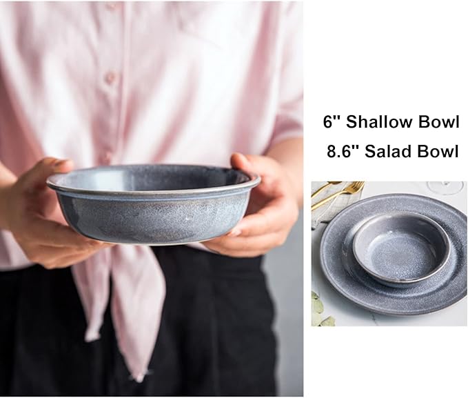 18 Piece Round Stoneware Dinnerware Sets Porcelain Dish Set Service for 4 Ceramic Dinner Plates Set Dishwasher and Microwave Safe Plates and Bowls Sets for 4 Great for Home