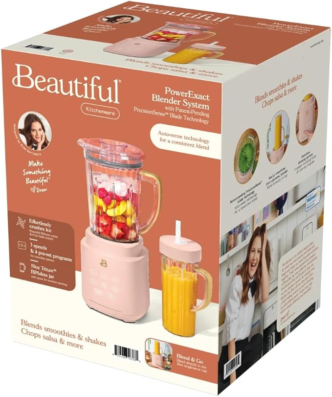 PowerExact Blender System with PrecisionSense Technology 700W Motor 50oz Tritan Jar 20oz Personal Cup Stainless Steel Blades (Rose)