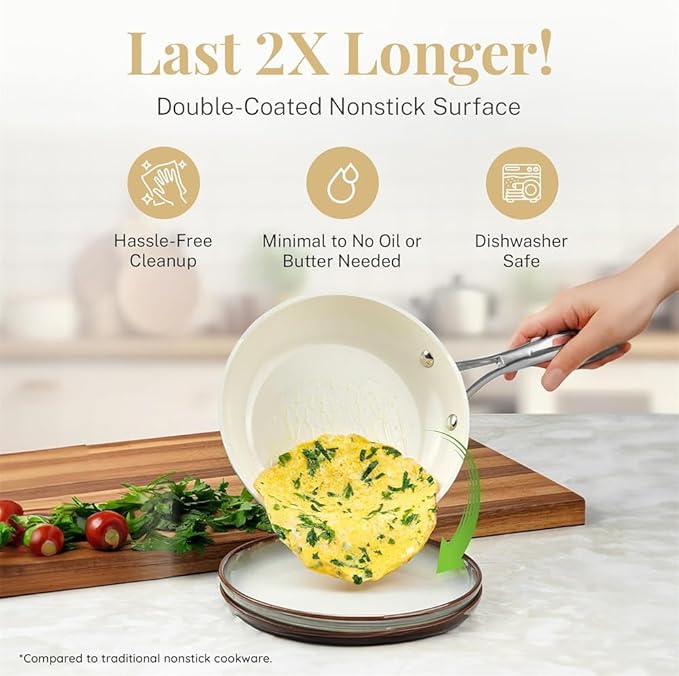12/15 Pc Ceramic Pots and Pans Set Non Stick Kitchen Cookware Sets Ceramic Cookware Set12 Pc Set Cream-15 Pc Set - Copper-A