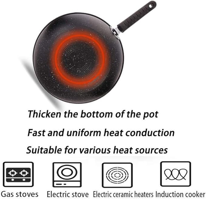 3-Piece Cookware Set with Glass Lid Non-Stick Induction Pots Wok Frying Pan Non-Scalding Handle Easy to Clean Suitable for All Heat Sources