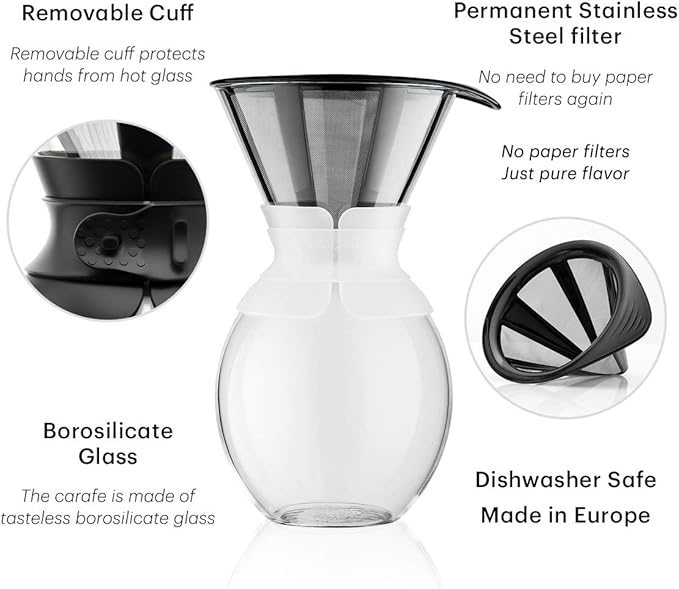BODUM Pour Over Coffee Maker with Permanent Filter Off White 1.5 L/51 oz