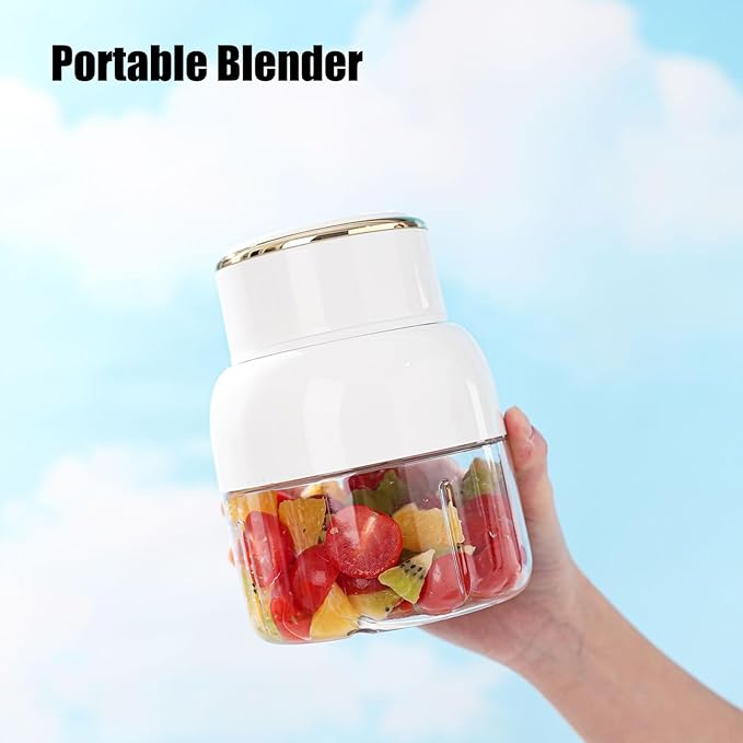 Portable Blender USB Rechargeable 800ml Juice Blender With 6 Blades Mini Juicer Cup for Shakes and Smoothies Sports Travel Gym Office(White)