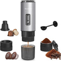 Portable Espresso Maker with Stainless Steel Body | 7500mAh Rechargeable Battery | 20 Bar Self-Heating with USB-C | Works with Most Capsules Compatible for Camping Travel Outdoor (Silvery)