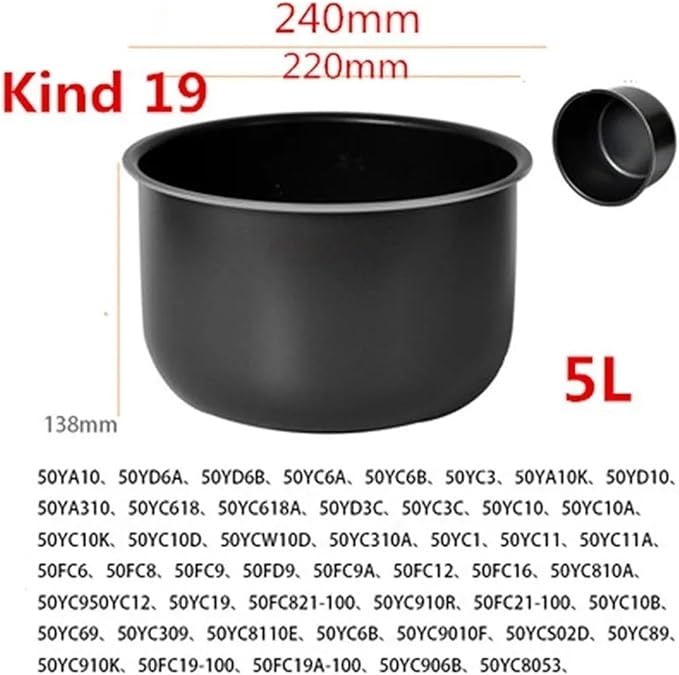 Electric Rice Cooker Inner Pot Compatible for SUPOR Electric Pressure Cooker Inner Pot 2.5L/3L/4L/5L/6L Non Stick Pot Inner Pot (Multiple Kind 19(5L))